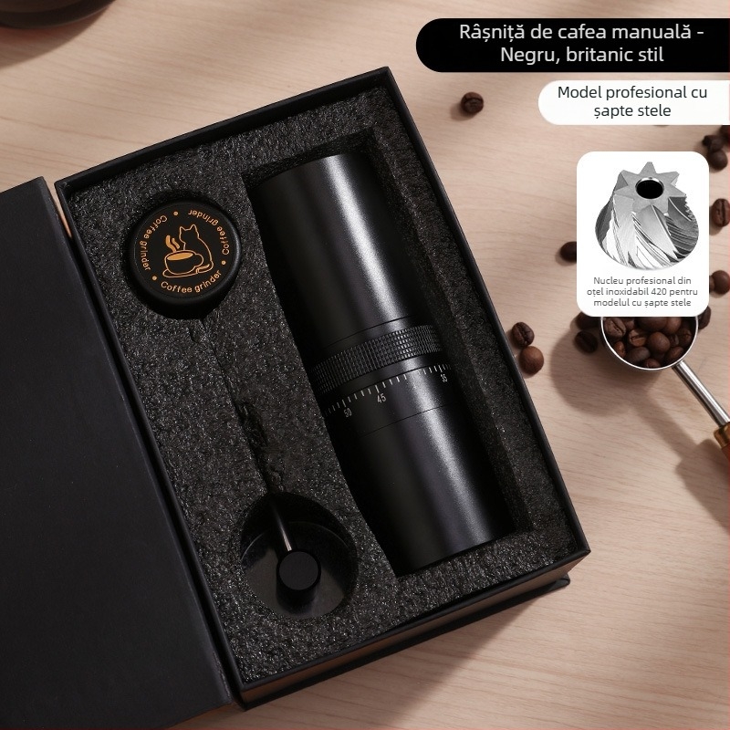 Nine Forging Măcinător de cafea manual – CNC reglabil extern cu setare de șapte stele, măcinător manual, stil retro luxos, personalizare disponibilă