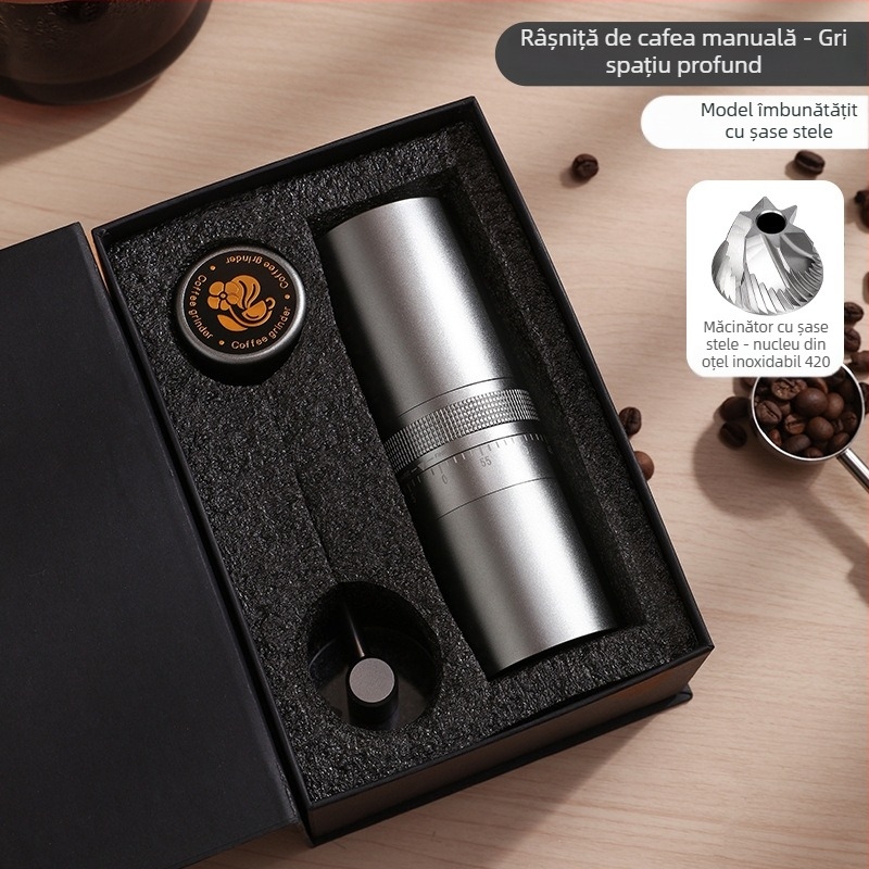 Nine Forging Măcinător de cafea manual – CNC reglabil extern cu setare de șapte stele, măcinător manual, stil retro luxos, personalizare disponibilă