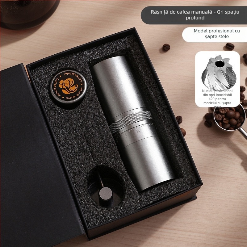 Nine Forging Măcinător de cafea manual – CNC reglabil extern cu setare de șapte stele, măcinător manual, stil retro luxos, personalizare disponibilă