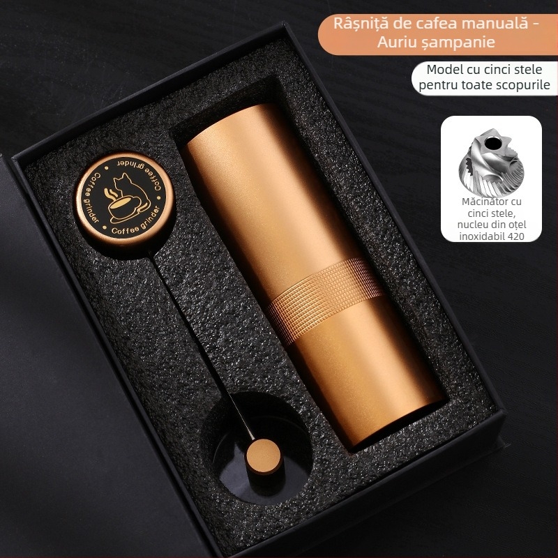 Nine Forging Măcinător de cafea manual – CNC reglabil extern cu setare de șapte stele, măcinător manual, stil retro luxos, personalizare disponibilă