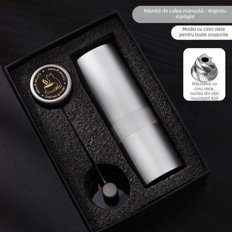 Nine Forging Măcinător de cafea manual – CNC reglabil extern cu setare de șapte stele, măcinător manual, stil retro luxos, personalizare disponibilă