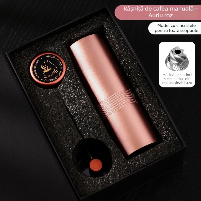 Nine Forging Măcinător de cafea manual – CNC reglabil extern cu setare de șapte stele, măcinător manual, stil retro luxos, personalizare disponibilă