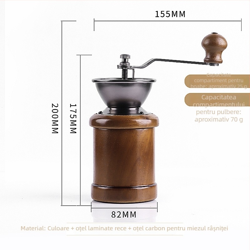 Lbeans râșniță de cafea manuală din lemn – manivelă, stil retro, lemn masiv