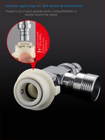 Tee Quick-Connect pentru mașina de spălat: Trei căi, Intrare-Ieșire 1-2, Alamă, Miez de disc ceramic