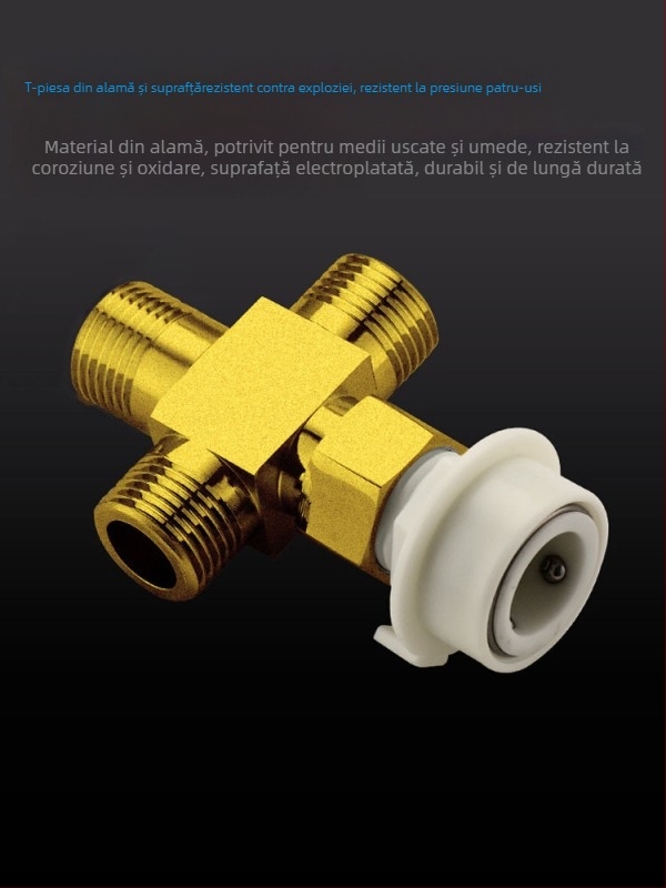 Tee Quick-Connect pentru mașina de spălat: Trei căi, Intrare-Ieșire 1-2, Alamă, Miez de disc ceramic