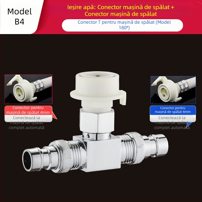 Tee Quick-Connect pentru mașina de spălat: Trei căi, Intrare-Ieșire 1-2, Alamă, Miez de disc ceramic