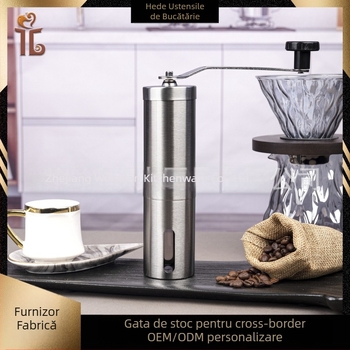 Măcinător de cafea manual, corp din oțel inoxidabil 304, măcinătoare ceramică, portabil, acționat manual