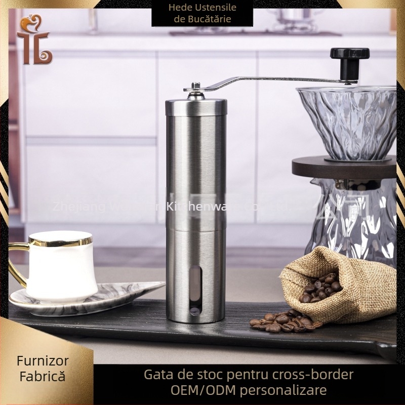 Măcinător de cafea manual, corp din oțel inoxidabil 304, măcinătoare ceramică, portabil, acționat manual