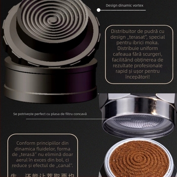 Accesoriu semi-automat pentru moka pot: inel de transfer al prafului în trepte, dozator de praf și presă pentru cafea – protecție împotriva împrăștierii prafului, prevenire a vărsării