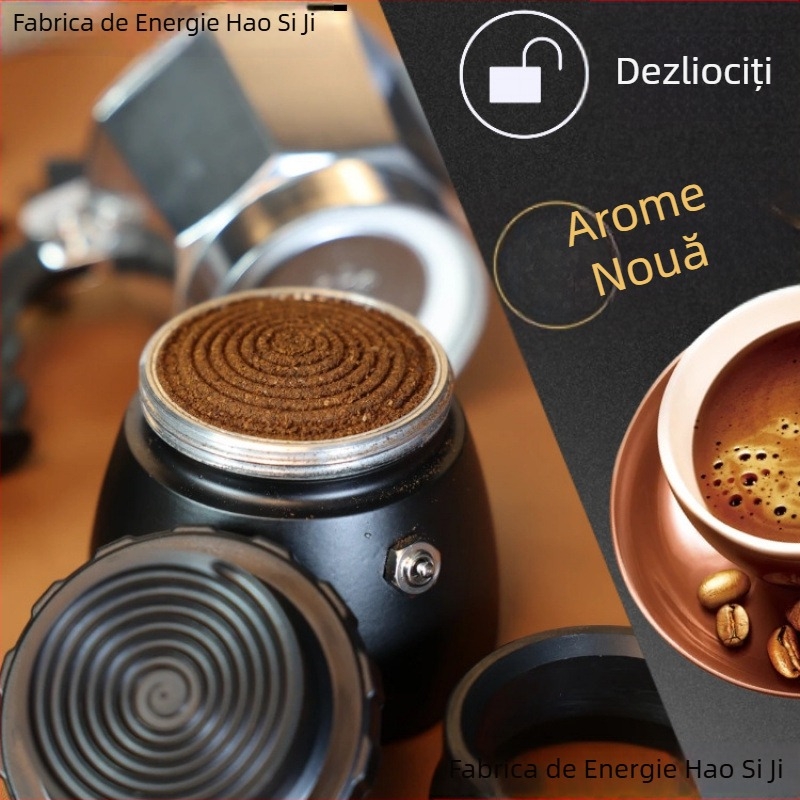 Accesoriu semi-automat pentru moka pot: inel de transfer al prafului în trepte, dozator de praf și presă pentru cafea – protecție împotriva împrăștierii prafului, prevenire a vărsării