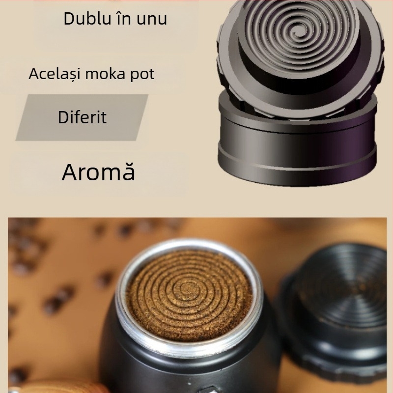Accesoriu semi-automat pentru moka pot: inel de transfer al prafului în trepte, dozator de praf și presă pentru cafea – protecție împotriva împrăștierii prafului, prevenire a vărsării