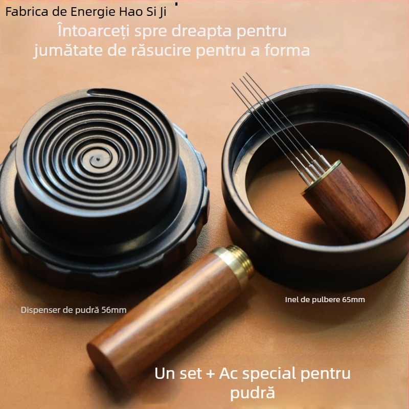 Accesoriu semi-automat pentru moka pot: inel de transfer al prafului în trepte, dozator de praf și presă pentru cafea – protecție împotriva împrăștierii prafului, prevenire a vărsării