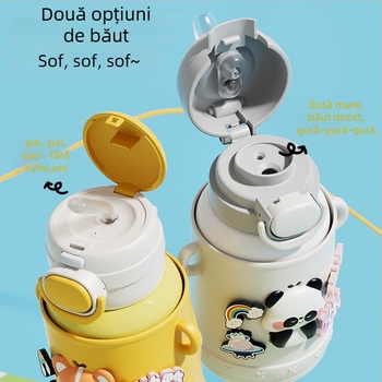 Termos pentru copii pentru școală, interior din oțel inox 316, exterior din oțel inox 304, design desen animat cu burtă mare, izolație 6–12 ore