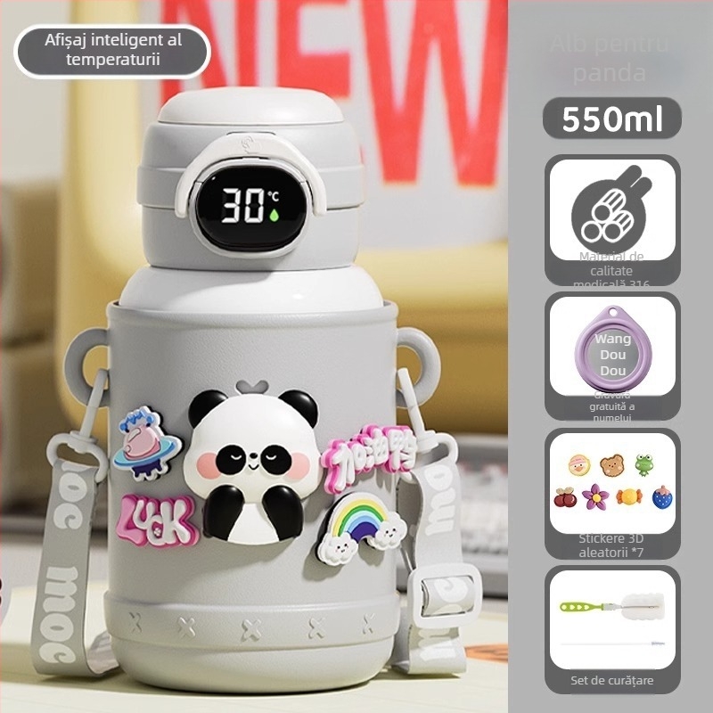 Termos pentru copii pentru școală, interior din oțel inox 316, exterior din oțel inox 304, design desen animat cu burtă mare, izolație 6–12 ore