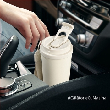 Termos cafea, a cincea generație, cu design de băut dublu, interior din oțel inoxidabil 304, exterior din oțel 201, izolație vid, capacitate mare