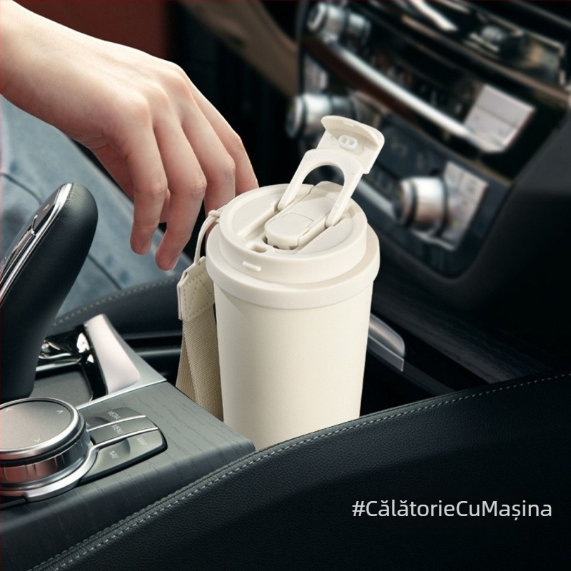 Termos cafea, a cincea generație, cu design de băut dublu, interior din oțel inoxidabil 304, exterior din oțel 201, izolație vid, capacitate mare