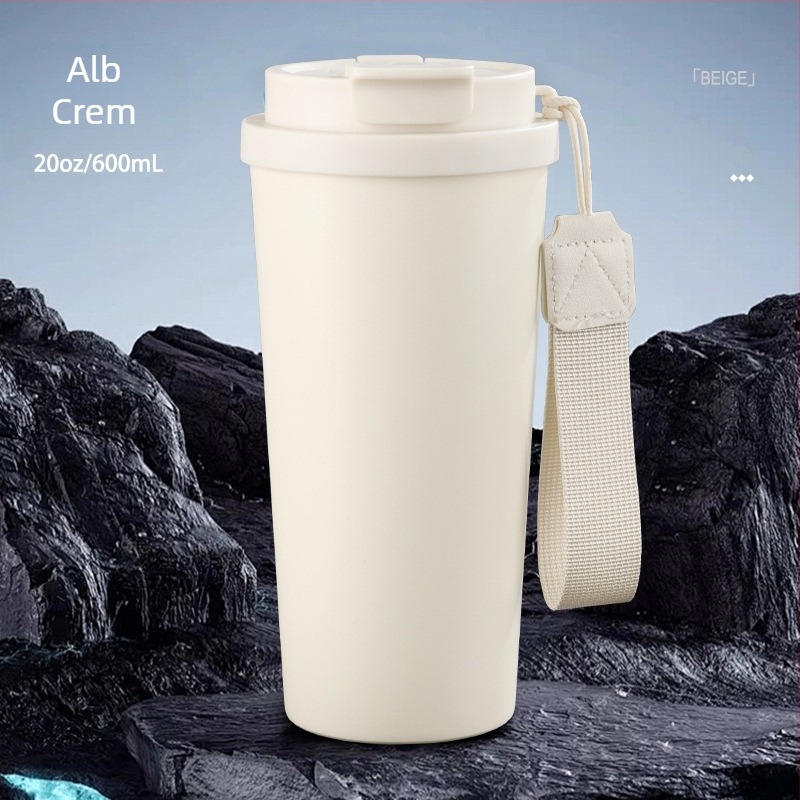 Termos cafea, a cincea generație, cu design de băut dublu, interior din oțel inoxidabil 304, exterior din oțel 201, izolație vid, capacitate mare