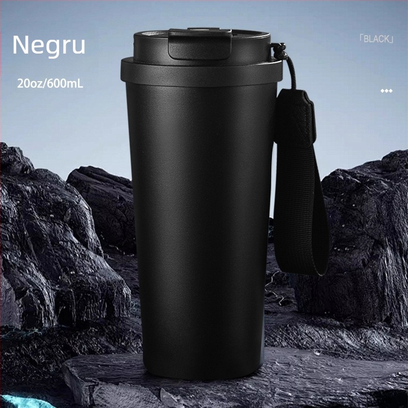 Termos cafea, a cincea generație, cu design de băut dublu, interior din oțel inoxidabil 304, exterior din oțel 201, izolație vid, capacitate mare