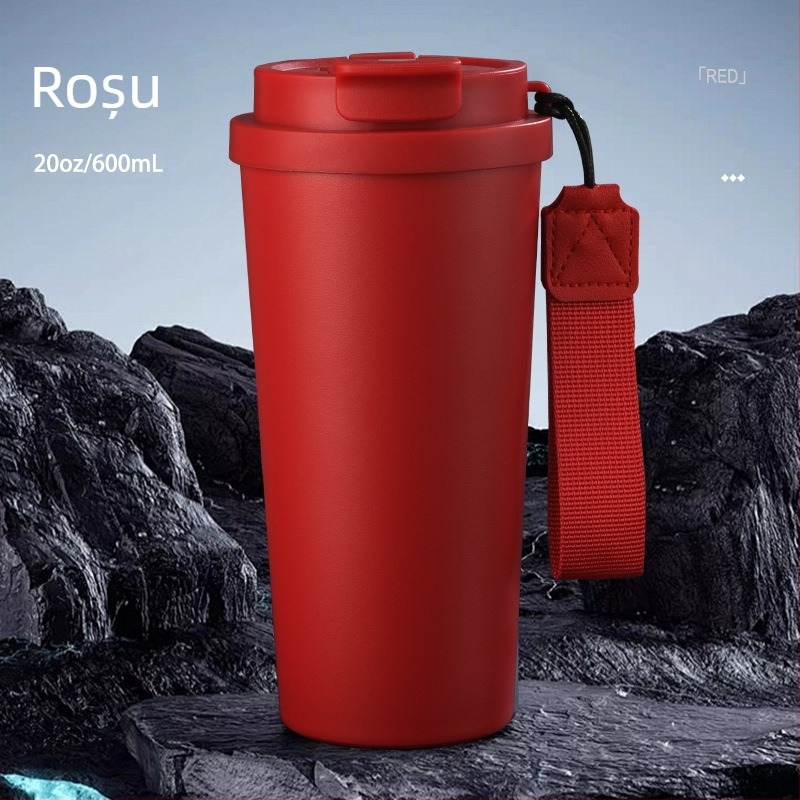 Termos cafea, a cincea generație, cu design de băut dublu, interior din oțel inoxidabil 304, exterior din oțel 201, izolație vid, capacitate mare