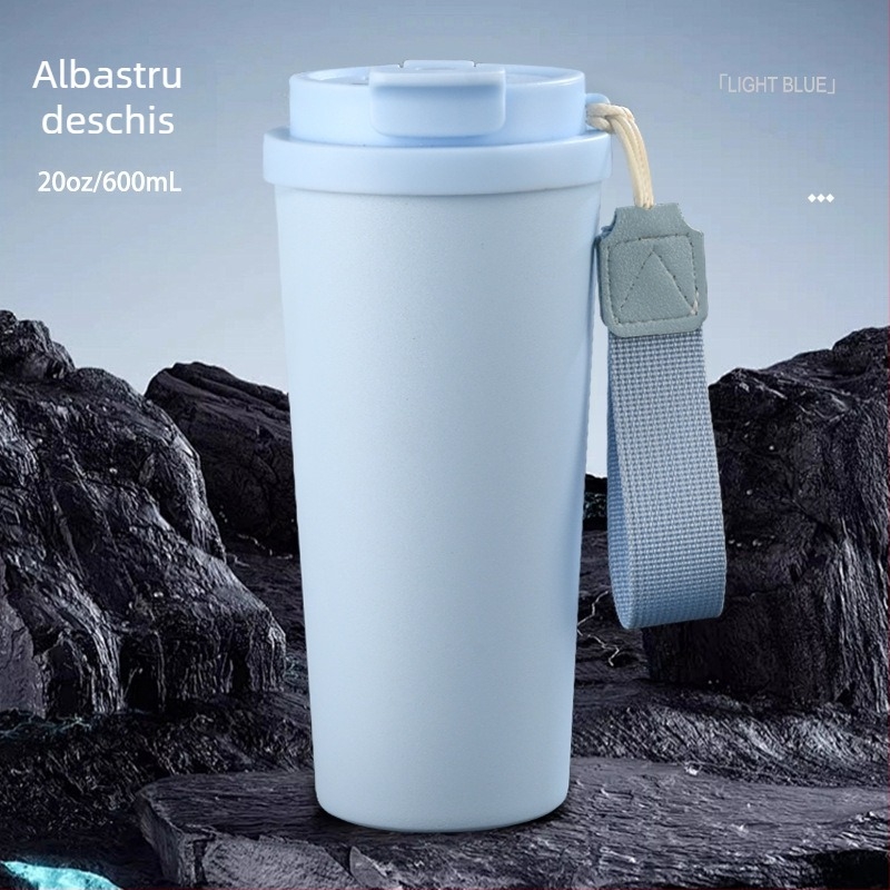 Termos cafea, a cincea generație, cu design de băut dublu, interior din oțel inoxidabil 304, exterior din oțel 201, izolație vid, capacitate mare