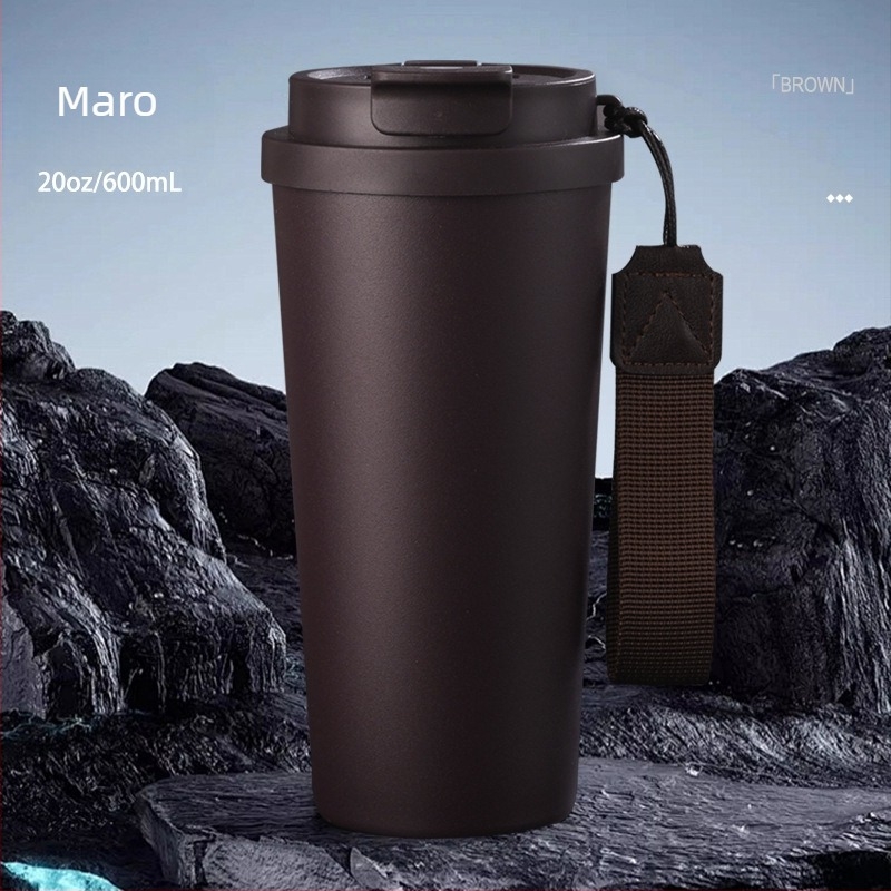 Termos cafea, a cincea generație, cu design de băut dublu, interior din oțel inoxidabil 304, exterior din oțel 201, izolație vid, capacitate mare