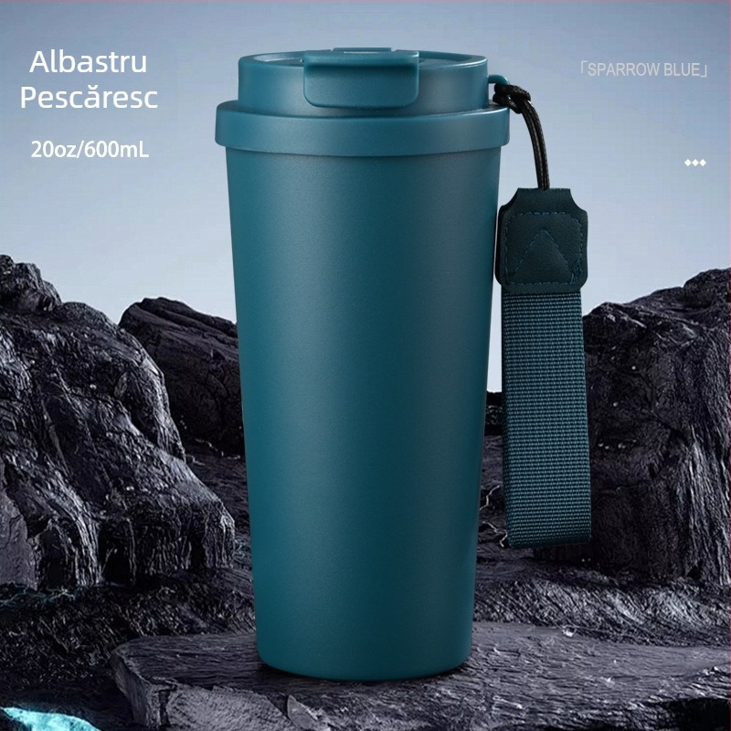 Termos cafea, a cincea generație, cu design de băut dublu, interior din oțel inoxidabil 304, exterior din oțel 201, izolație vid, capacitate mare