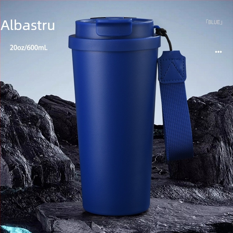 Termos cafea, a cincea generație, cu design de băut dublu, interior din oțel inoxidabil 304, exterior din oțel 201, izolație vid, capacitate mare