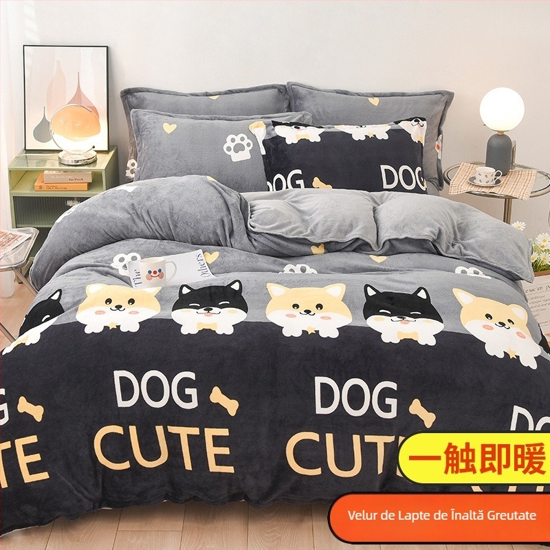 Husă de pilotă din velur lăptos, cu două fețe, căptușeală pufoasă de iarnă, model: dungi, geometric, desen animat; țesătură periată; imprimare și vopsire; husă de pilotă