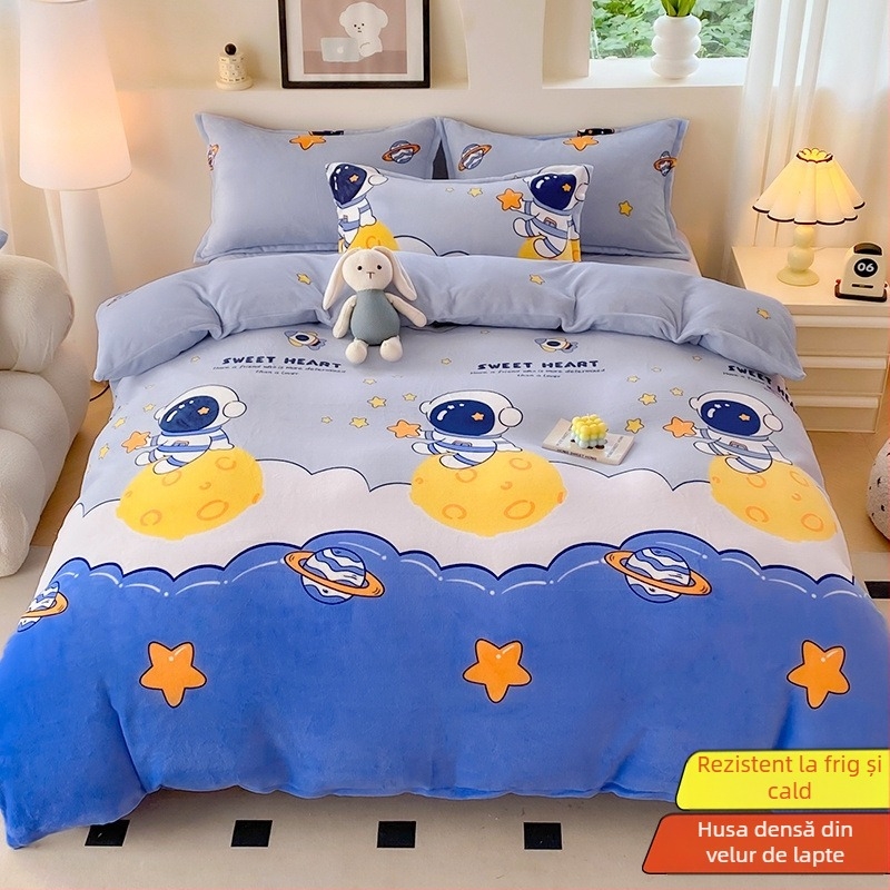 Husă de pilotă din velur lăptos, cu două fețe, căptușeală pufoasă de iarnă, model: dungi, geometric, desen animat; țesătură periată; imprimare și vopsire; husă de pilotă