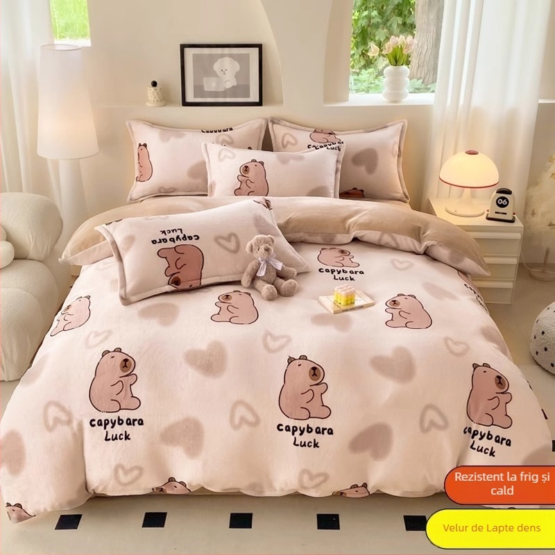 Husă de pilotă din velur lăptos, cu două fețe, căptușeală pufoasă de iarnă, model: dungi, geometric, desen animat; țesătură periată; imprimare și vopsire; husă de pilotă