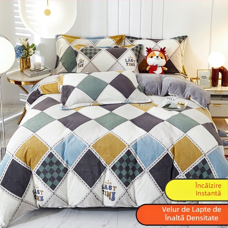 Husă de pilotă din velur lăptos, cu două fețe, căptușeală pufoasă de iarnă, model: dungi, geometric, desen animat; țesătură periată; imprimare și vopsire; husă de pilotă