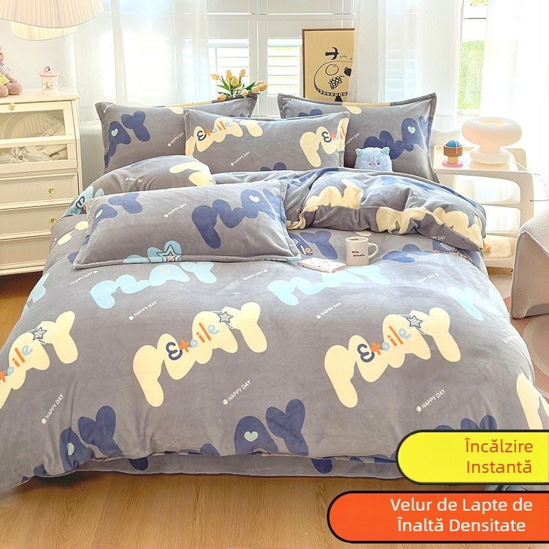 Husă de pilotă din velur lăptos, cu două fețe, căptușeală pufoasă de iarnă, model: dungi, geometric, desen animat; țesătură periată; imprimare și vopsire; husă de pilotă