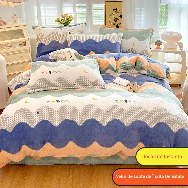 Husă de pilotă din velur lăptos, cu două fețe, căptușeală pufoasă de iarnă, model: dungi, geometric, desen animat; țesătură periată; imprimare și vopsire; husă de pilotă