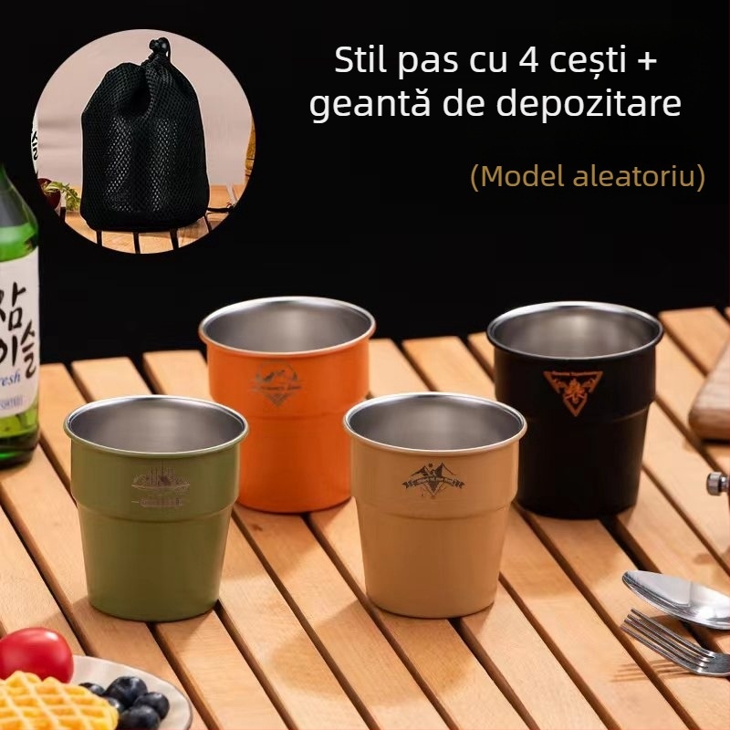 Ceașă de camping pentru cafea, din oțel inoxidabil 304, cu un singur strat, portabilă, model A300-350, greutate 58 g, pentru 1 persoană
