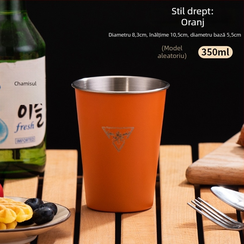 Ceașă de camping pentru cafea, din oțel inoxidabil 304, cu un singur strat, portabilă, model A300-350, greutate 58 g, pentru 1 persoană