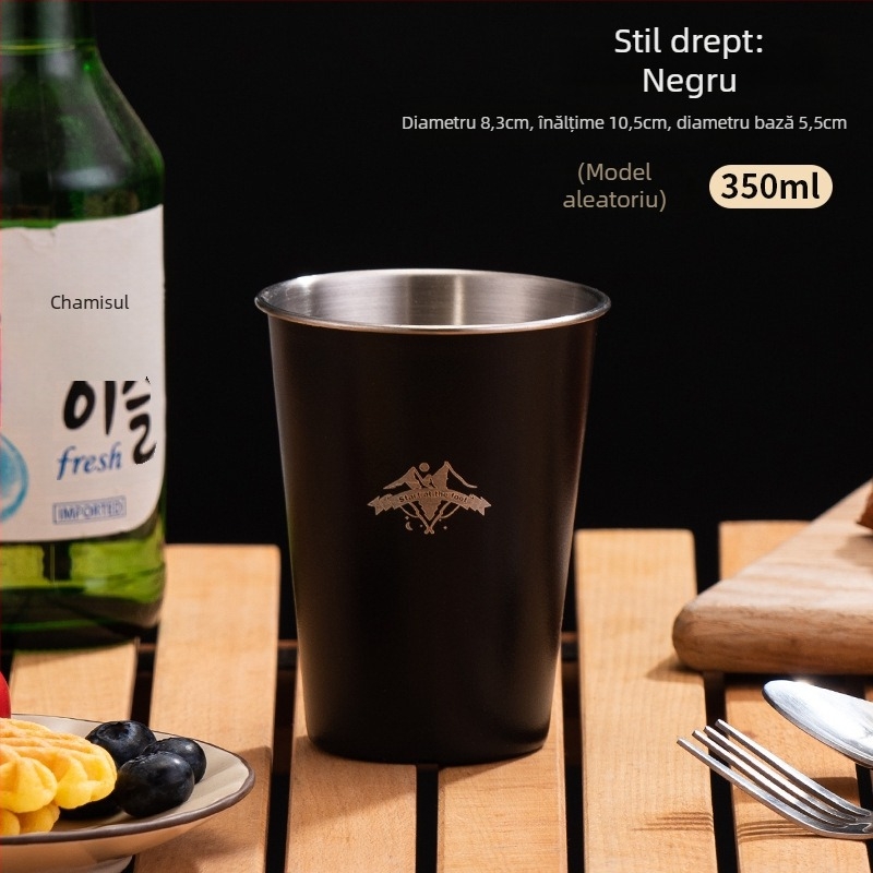 Ceașă de camping pentru cafea, din oțel inoxidabil 304, cu un singur strat, portabilă, model A300-350, greutate 58 g, pentru 1 persoană