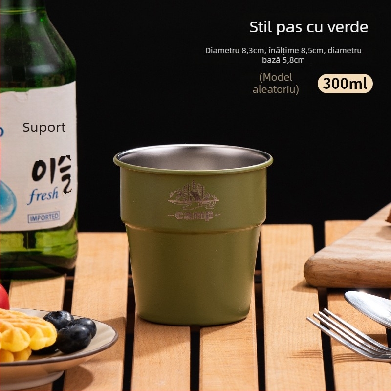 Ceașă de camping pentru cafea, din oțel inoxidabil 304, cu un singur strat, portabilă, model A300-350, greutate 58 g, pentru 1 persoană