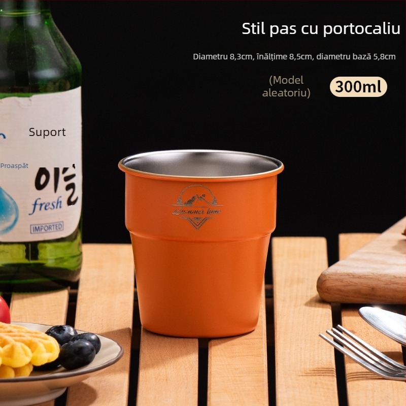 Ceașă de camping pentru cafea, din oțel inoxidabil 304, cu un singur strat, portabilă, model A300-350, greutate 58 g, pentru 1 persoană