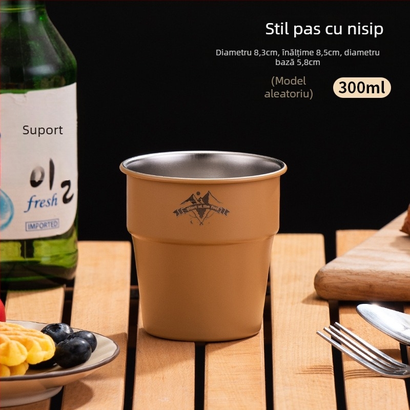 Ceașă de camping pentru cafea, din oțel inoxidabil 304, cu un singur strat, portabilă, model A300-350, greutate 58 g, pentru 1 persoană
