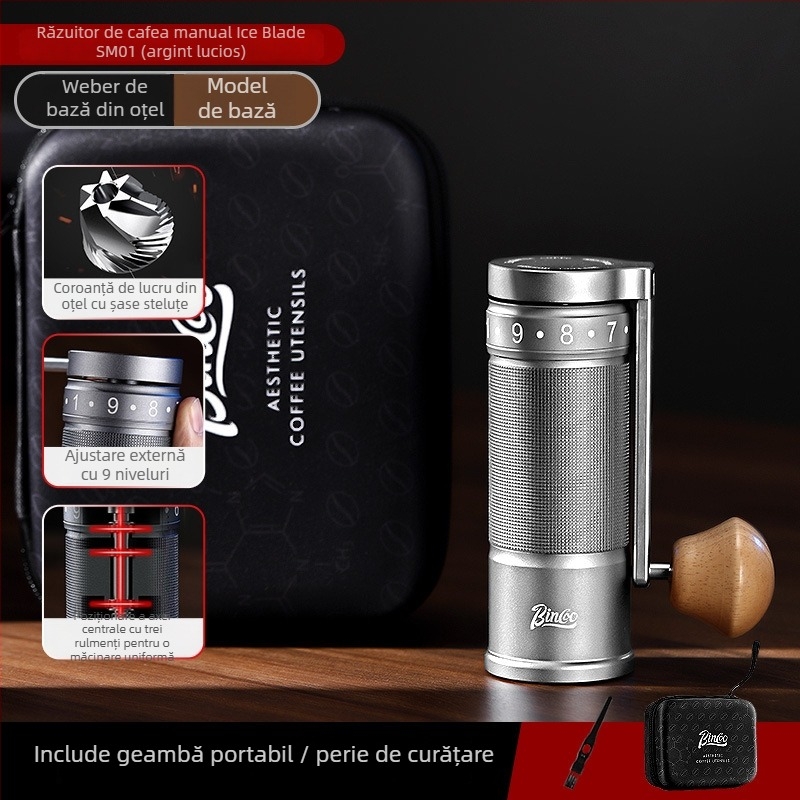 Bincoo râșniță manuală de cafea din oțel inoxidabil, reglare externă – 500 g