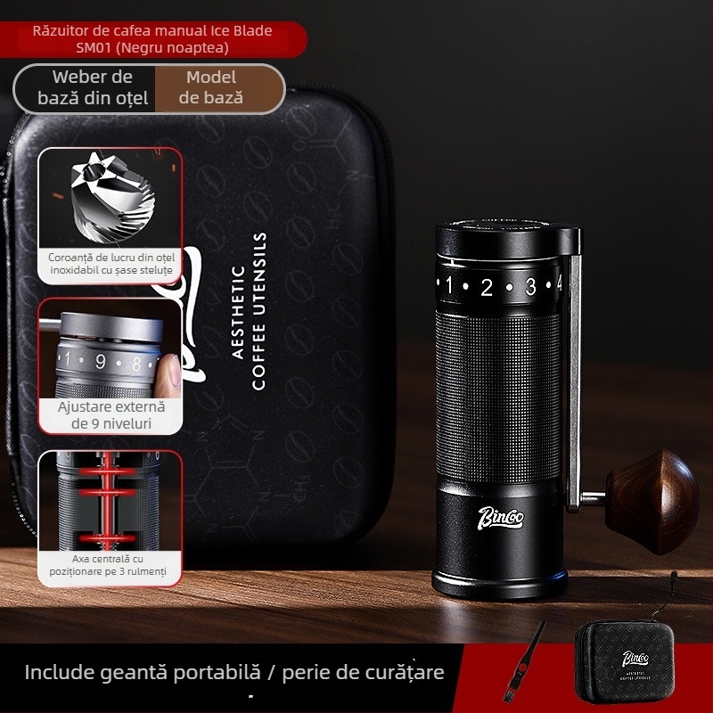 Bincoo râșniță manuală de cafea din oțel inoxidabil, reglare externă – 500 g