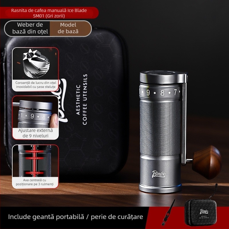 Bincoo râșniță manuală de cafea din oțel inoxidabil, reglare externă – 500 g