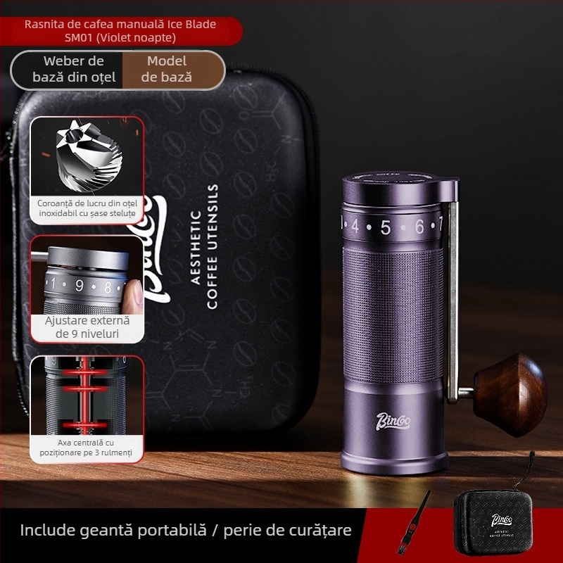 Bincoo râșniță manuală de cafea din oțel inoxidabil, reglare externă – 500 g