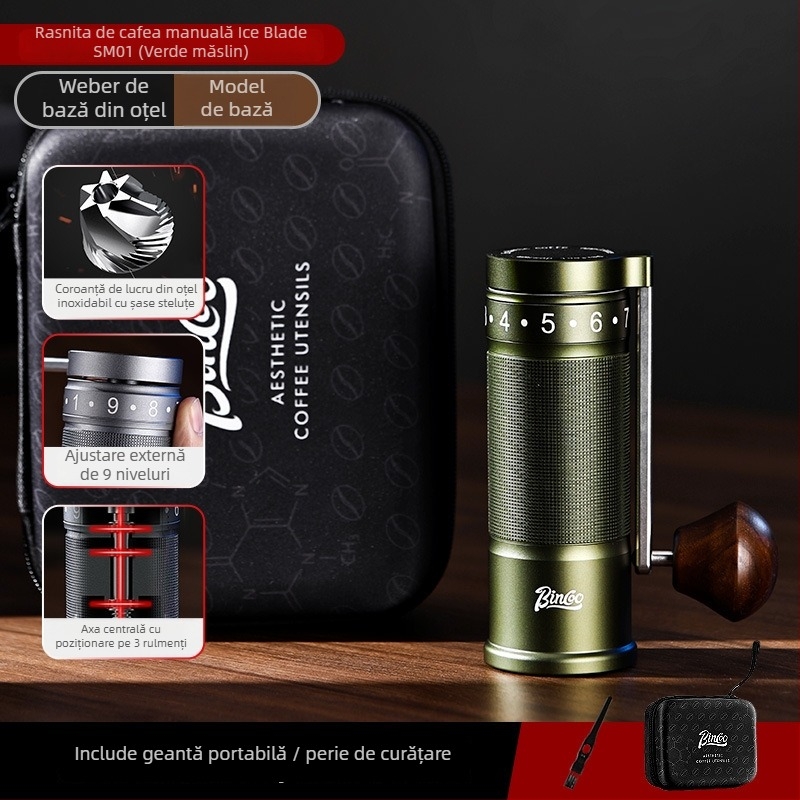 Bincoo râșniță manuală de cafea din oțel inoxidabil, reglare externă – 500 g