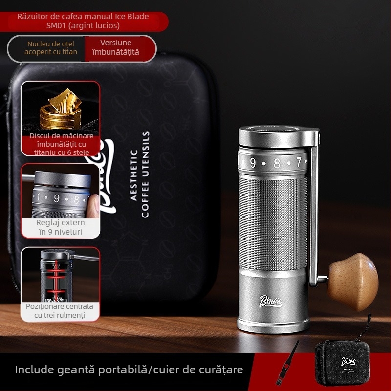 Bincoo râșniță manuală de cafea din oțel inoxidabil, reglare externă – 500 g