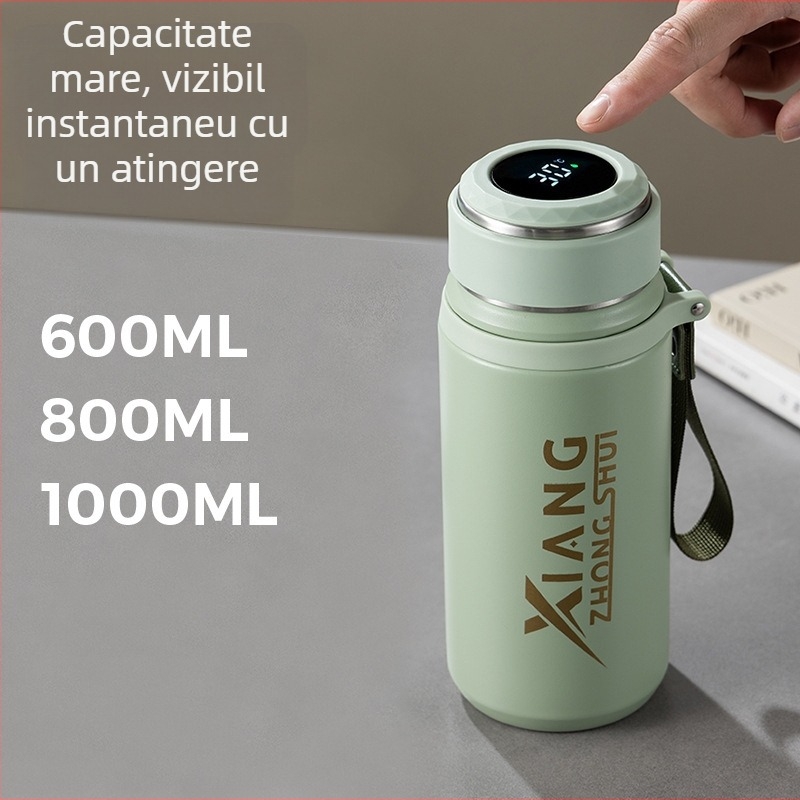 Termos cu funie pentru purtare, interior din oțel inoxidabil 316, carcasă din oțel inoxidabil 201, izolație vid 6–12 ore, logo personalizabil