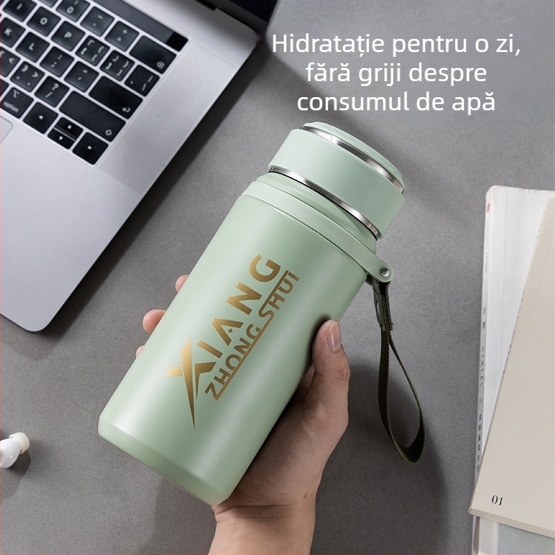 Termos cu funie pentru purtare, interior din oțel inoxidabil 316, carcasă din oțel inoxidabil 201, izolație vid 6–12 ore, logo personalizabil