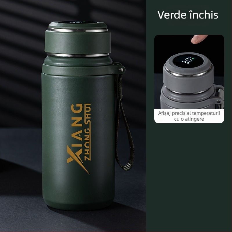 Termos cu funie pentru purtare, interior din oțel inoxidabil 316, carcasă din oțel inoxidabil 201, izolație vid 6–12 ore, logo personalizabil