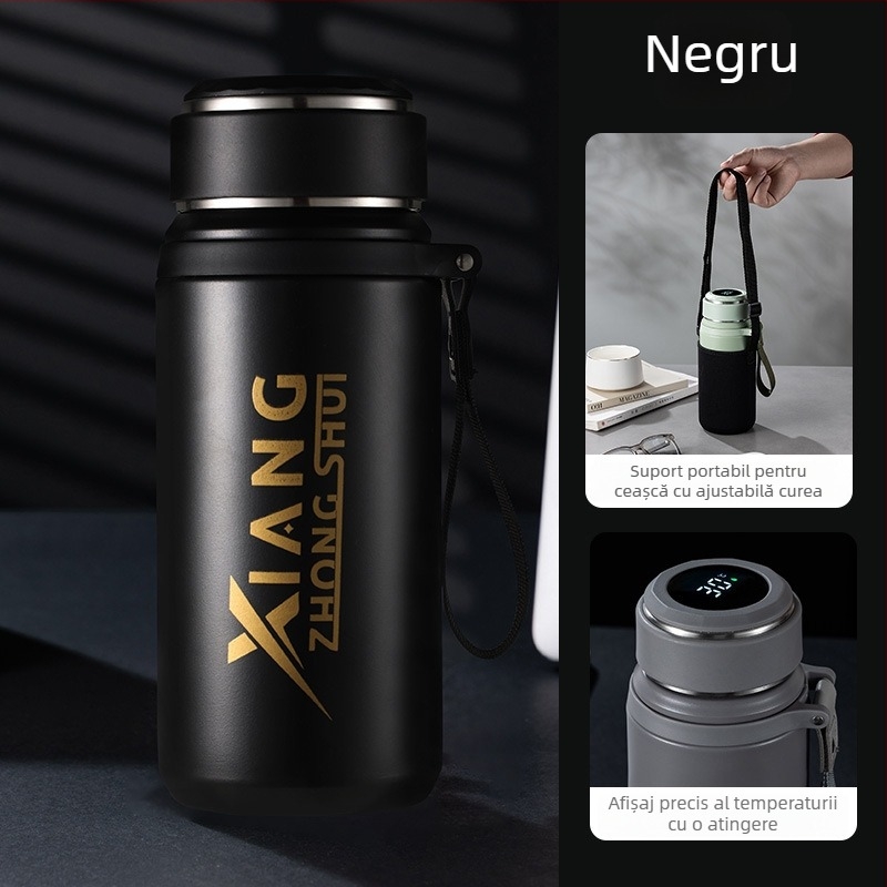 Termos cu funie pentru purtare, interior din oțel inoxidabil 316, carcasă din oțel inoxidabil 201, izolație vid 6–12 ore, logo personalizabil