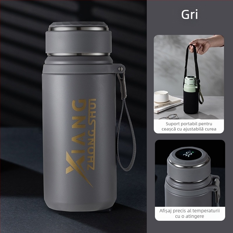 Termos cu funie pentru purtare, interior din oțel inoxidabil 316, carcasă din oțel inoxidabil 201, izolație vid 6–12 ore, logo personalizabil